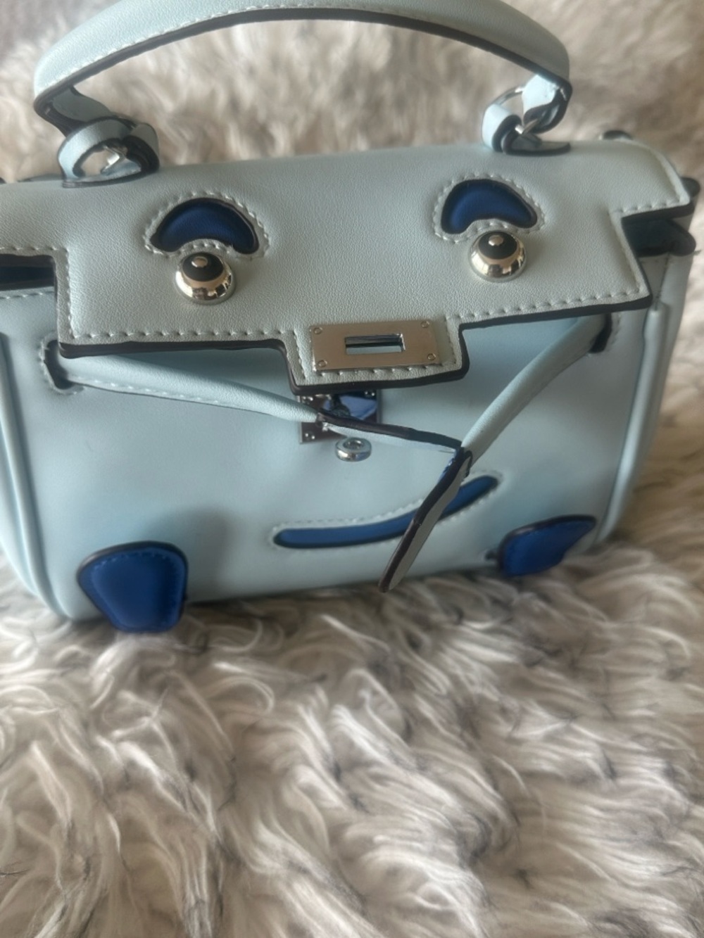 Stylish Women's Top-Handle Bag in Light Blue with Navy Accents